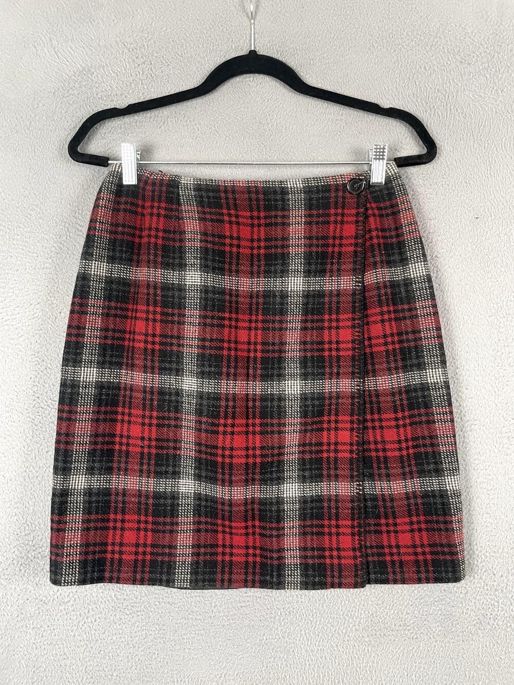 Herman Geist Skirt Womens 10 Red Plaid Tweed Knee Length Lined Button Workwear